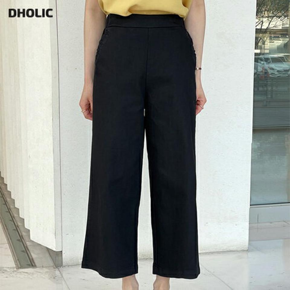 バックゴムワイドパンツ・b00641 レディース 【pt】 韓国ファッション ボトムス パンツ ロング丈 9分丈 ハイウエスト バックウエストゴム ワイド コットン 伸縮 伸びる 無地 オフィスカジュアル シンプル ベーシック デイリー 春 夏 カジュアル