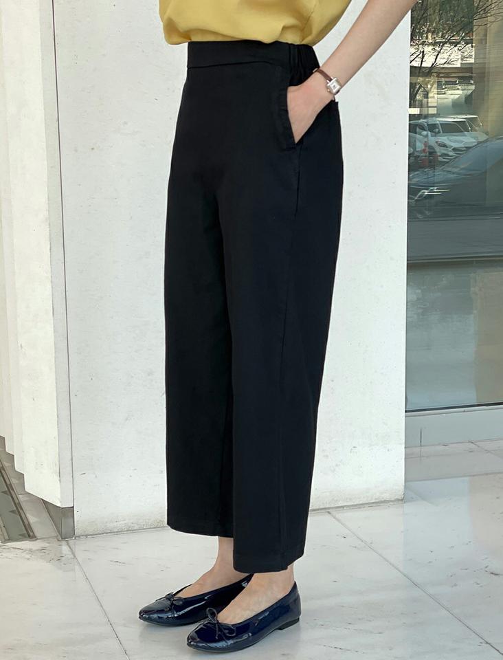 バックゴムワイドパンツ・b00641 レディース 【pt】 韓国ファッション ボトムス パンツ ロング丈 9分丈 ハイウエスト バックウエストゴム ワイド コットン 伸縮 伸びる 無地 オフィスカジュアル シンプル ベーシック デイリー 春 夏 カジュアル