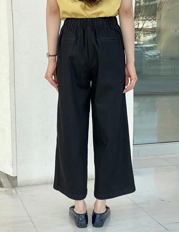 バックゴムワイドパンツ・b00641 レディース 【pt】 韓国ファッション ボトムス パンツ ロング丈 9分丈 ハイウエスト バックウエストゴム ワイド コットン 伸縮 伸びる 無地 オフィスカジュアル シンプル ベーシック デイリー 春 夏 カジュアル