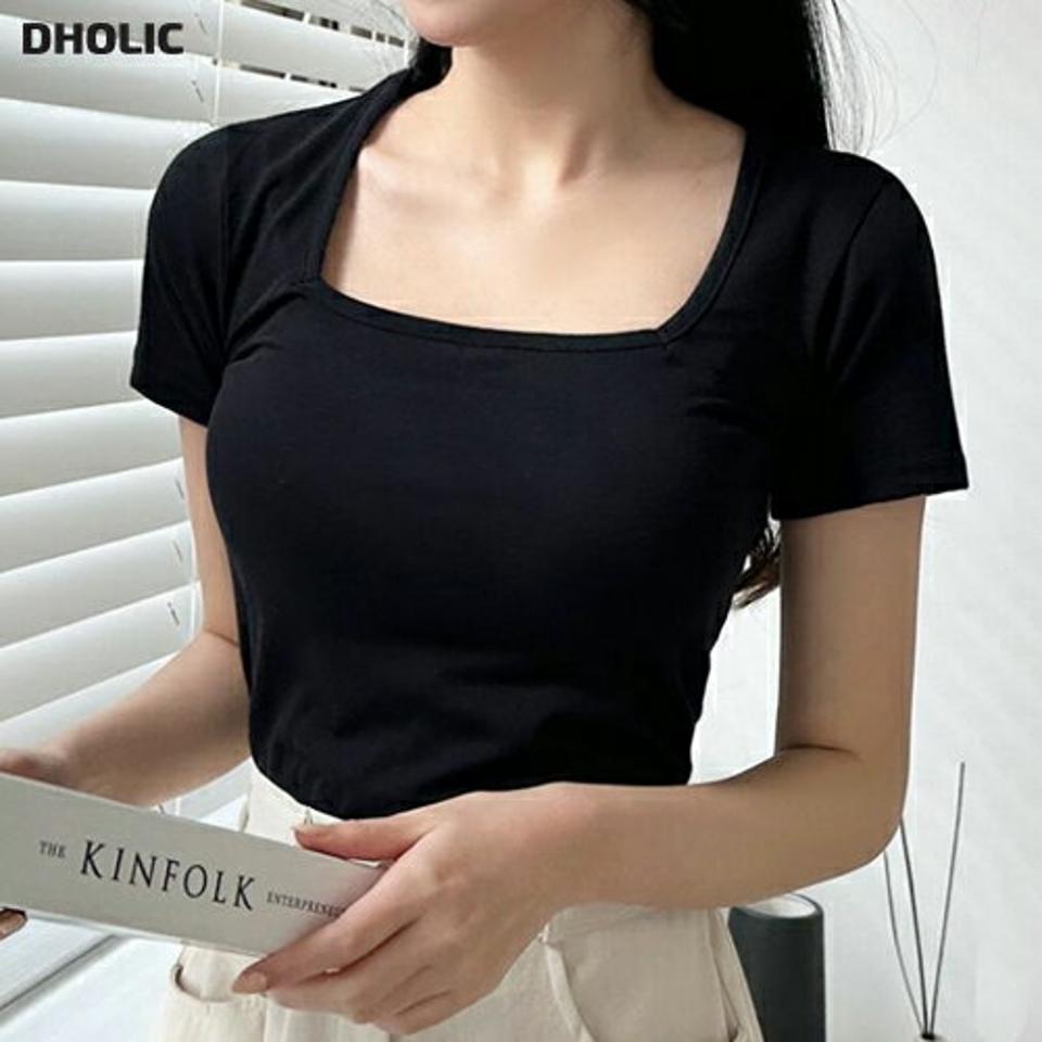 スクエアネック半袖Tシャツ・p004201 レディース 【tops】トップス Tシャツ 半袖 単色 無地 シンプル ベーシック スクエアネック 鎖骨 デコルテ スリム 細身 タイト 春 夏 カジュアル ラフ 韓国ファッション MKT