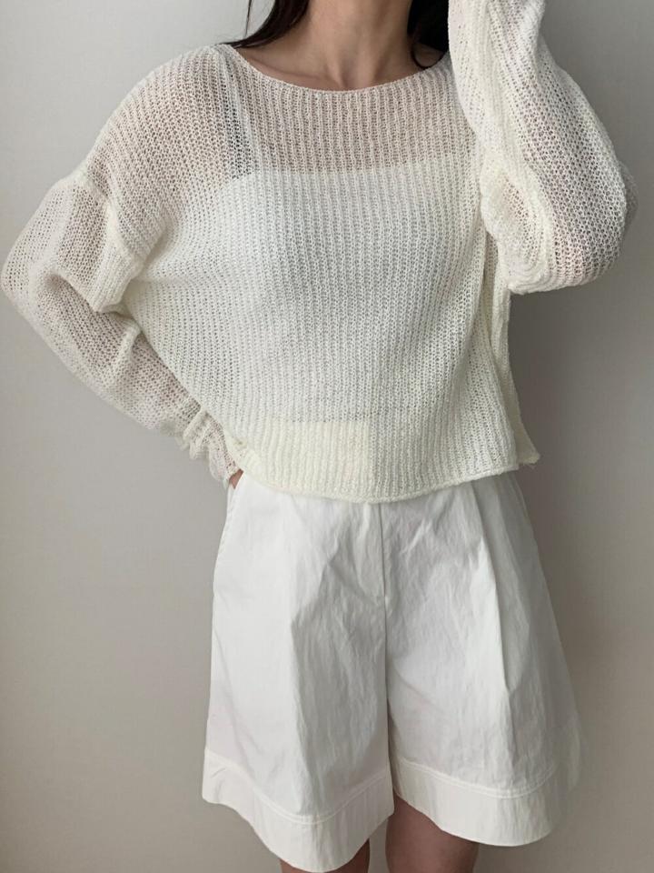 【4DAY限定SALE】ラウンドクロップドシアーニット・p004159 レディース 【tops】ニット 長袖 トップス 単色 無地 シンプル 透け感 シアー シースルー ドロップショルダー 春 夏 秋 カジュアル ラフ ルーズ サマーニット 韓国ファッション MKT