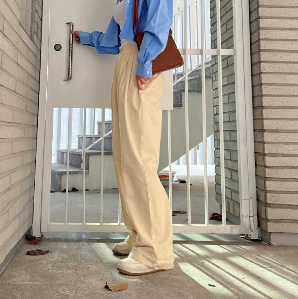 リネン混イージーワイドパンツ・p004135 レディース 【pt】パンツ ロング丈 単色 無地 シンプル ベーシック リネン混 イージー ウエストゴム ワイド 春 夏 秋 冬 タック カジュアル ラフ フルレングス 韓国ファッション MKT