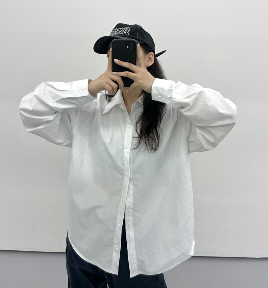 スナップボタンナイロンシャツ・p004116 レディース 【bl】シャツ トップス 長袖 単色 無地 シンプル ベーシック スナップ ナイロン ルーズ ドロップショルダー 秋 冬 カジュアル ラフ ストリート 韓国ファッション MKT