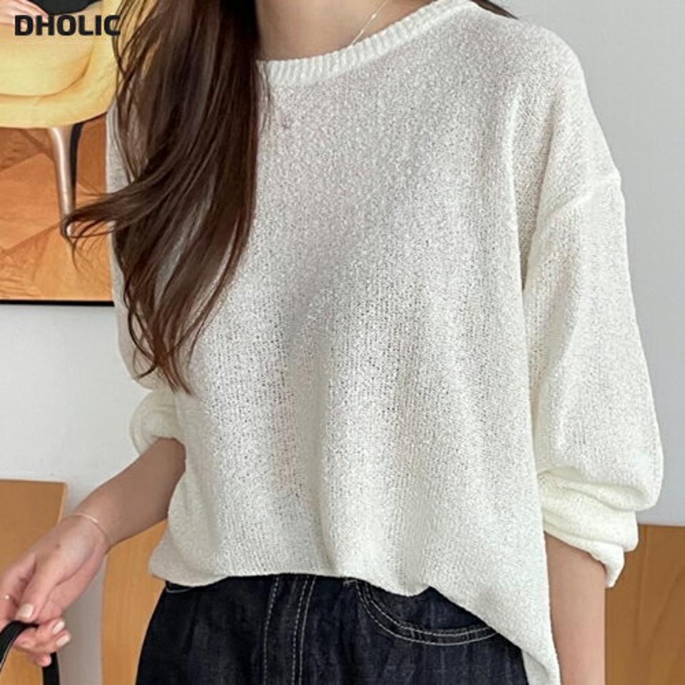 ラウンドネックオーバーニット・p004109 レディース 【tops】トップス ニット 長袖 単色 無地 シンプル ベーシック ドロップショルダー ルーズ オーバー 春 秋 冬 サマーニット カジュアル ラフ 韓国ファッション MKT