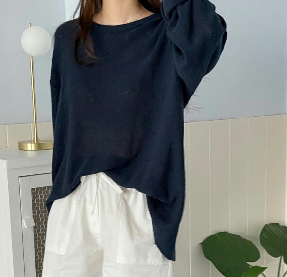 ラウンドネックオーバーニット・p004109 レディース 【tops】トップス ニット 長袖 単色 無地 シンプル ベーシック ドロップショルダー ルーズ オーバー 春 秋 冬 サマーニット カジュアル ラフ 韓国ファッション MKT