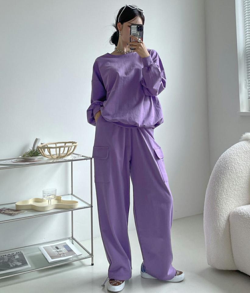 スウェット&2WAYカーゴパンツSET・p004209 レディース 【pt】セットアップ セット setup トップス スウェット 長袖 単色 無地 シンプル ベーシック パンツ ロング丈 ワイド カーゴ ストレート ジョガー パステル 秋 冬 韓国ファッション MKT