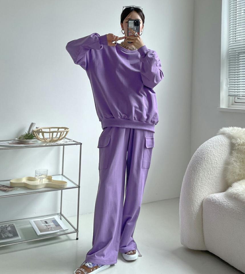 スウェット&2WAYカーゴパンツSET・p004209 レディース 【pt】セットアップ セット setup トップス スウェット 長袖 単色 無地 シンプル ベーシック パンツ ロング丈 ワイド カーゴ ストレート ジョガー パステル 秋 冬 韓国ファッション MKT