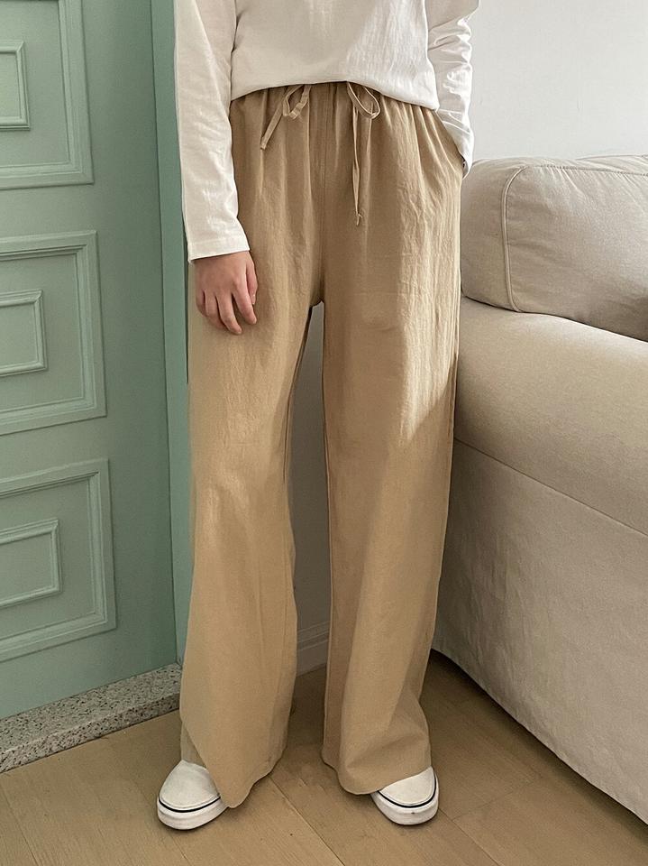リネン混ドロストワイドパンツ・p004221 レディース 【pt】パンツ ロング丈 ワイド 単色 無地 シンプル ベーシック リネン混 ドロスト 春 夏 秋 カジュアル ラフ ゆったり フルレングス 韓国ファッション MKT