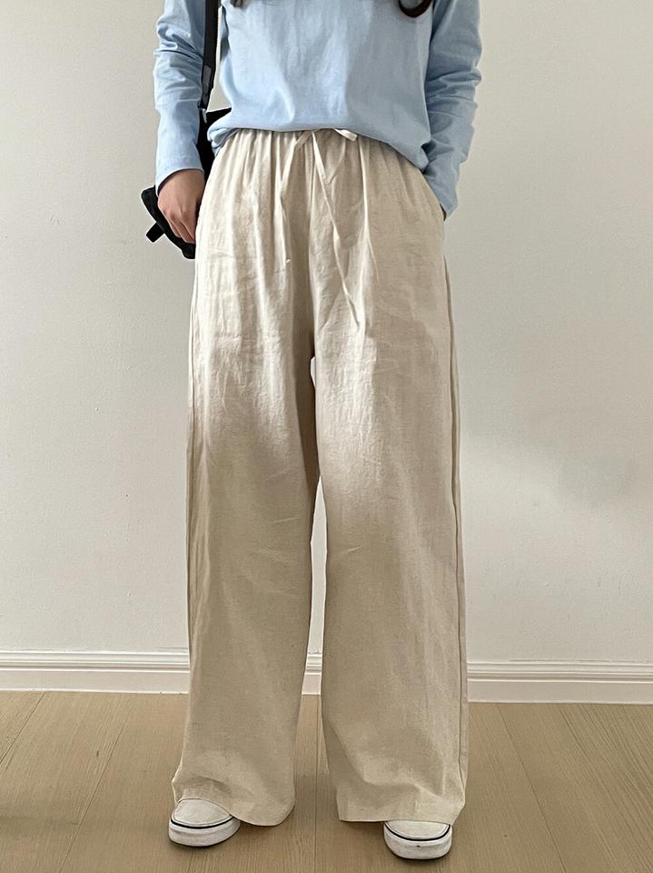 リネン混ドロストワイドパンツ・p004221 レディース 【pt】パンツ ロング丈 ワイド 単色 無地 シンプル ベーシック リネン混 ドロスト 春 夏 秋 カジュアル ラフ ゆったり フルレングス 韓国ファッション MKT