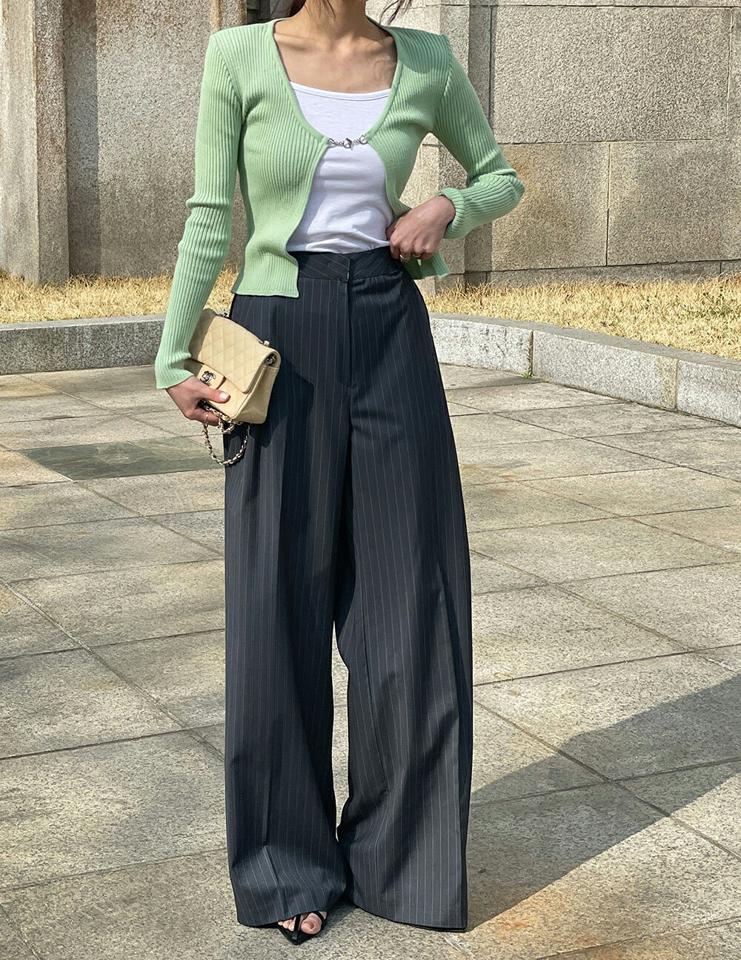 ストライプワイドスラックス・t72097 レディース 【pt】 韓国ファッション ボトムス パンツ スラックス ロング丈 フルレングス ハイウエスト ストライプ ワイド ルーズ ツータック レーヨン混 大人 お出かけ モード 春 夏 カジュアル