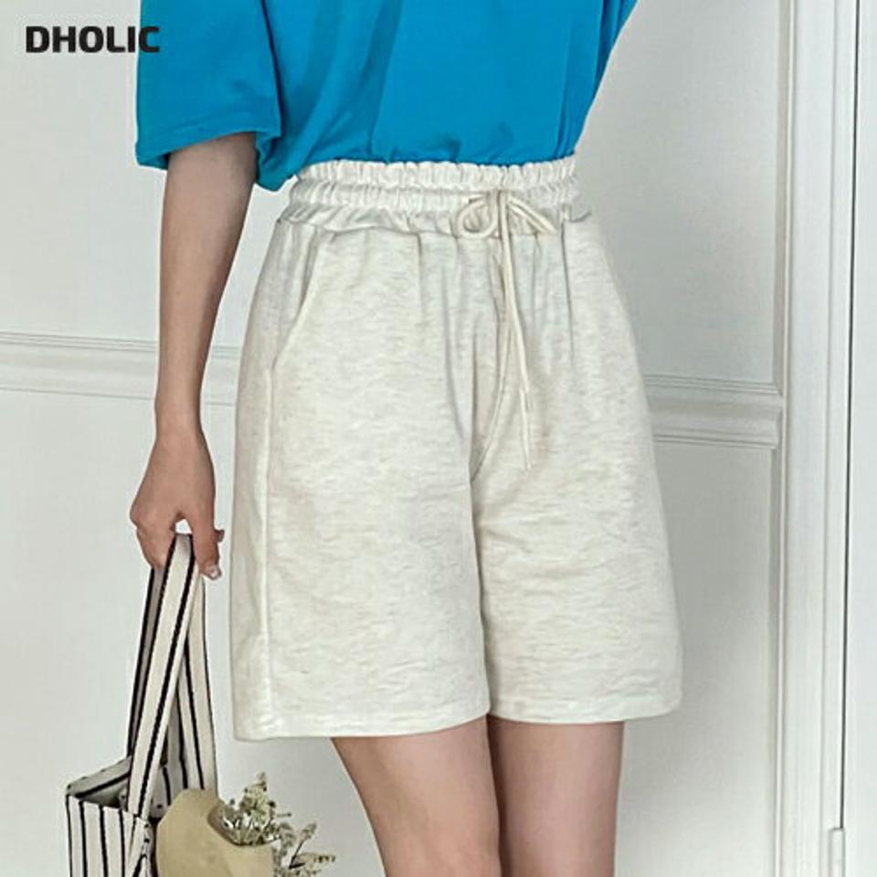 ストリング付スウェットハーフパンツ・t00434 レディース 【pt】 韓国ファッション ボトムス パンツ ショート丈 ハーフパンツ ハイウエスト ストリング付 スウェット コットン ワイド 無地 シンプル ベーシック デイリー 春 夏 カジュアル