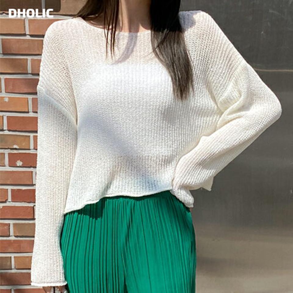 クロップドロールルーズニット・t00586 レディース 【tops】 韓国ファッション トップス ニット ボートネック 長袖 クロップド ドロップショルダー ロールヘム ルーズフィット ゆったり シアー 透け感 無地 ストリート 春 夏 カジュアル