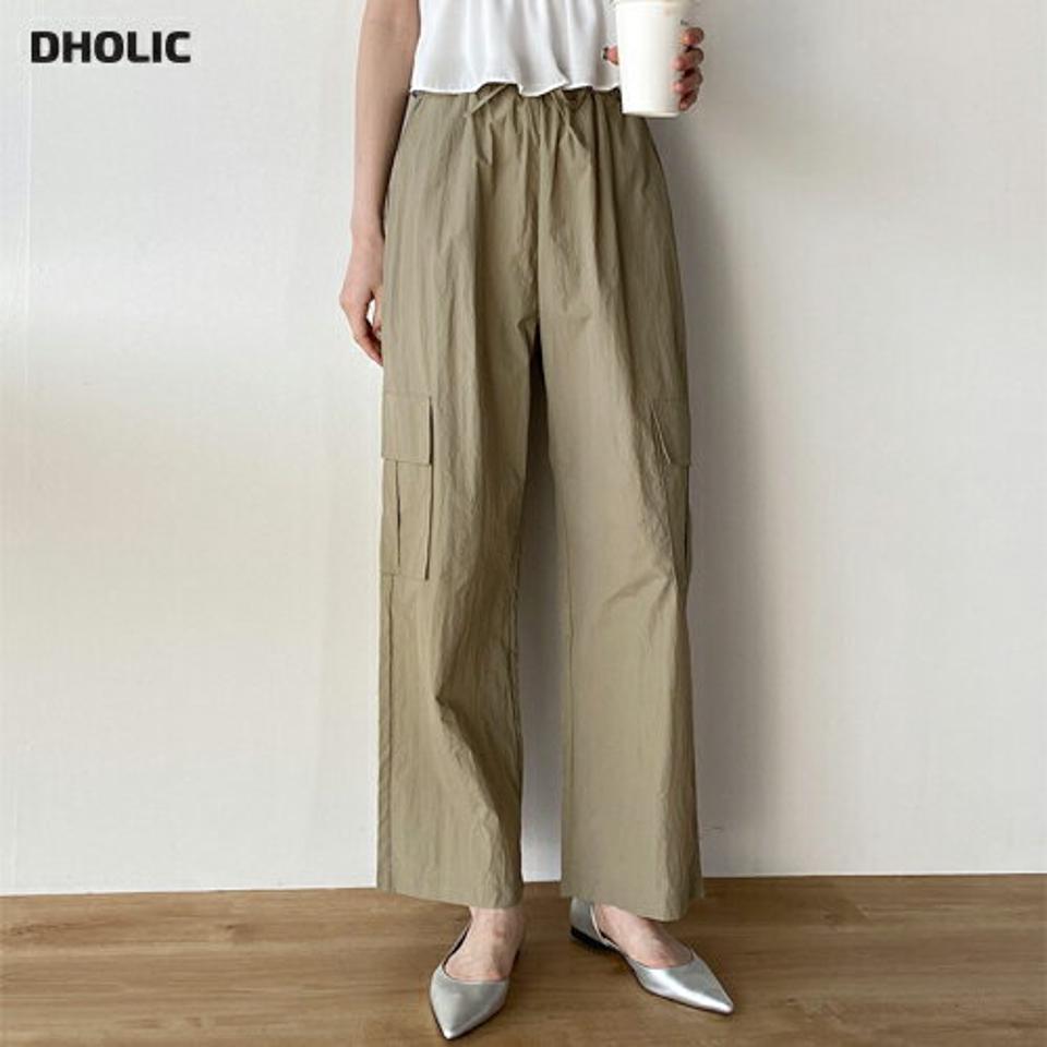 ストリング付カーゴワイドパンツ・b00610 レディース 【pt】 韓国ファッション ボトムス パンツ ロング丈 ハイウエイ ストリング リボン カーゴポケット カーゴパンツ ワイド ストレート 無地 シンプル デイリー 春 夏 カジュアル