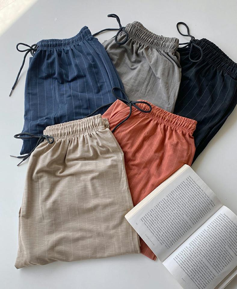 ストリング付ストライプパンツ・t00590 レディース 【pt】 韓国ファッション ボトムス パンツ ロング丈 ハイウエスト ストリング ストライプ ワイド ゆったり 伸縮 楽ちん 大人カジュアル デイリー シンプル 春 夏 カジュアル