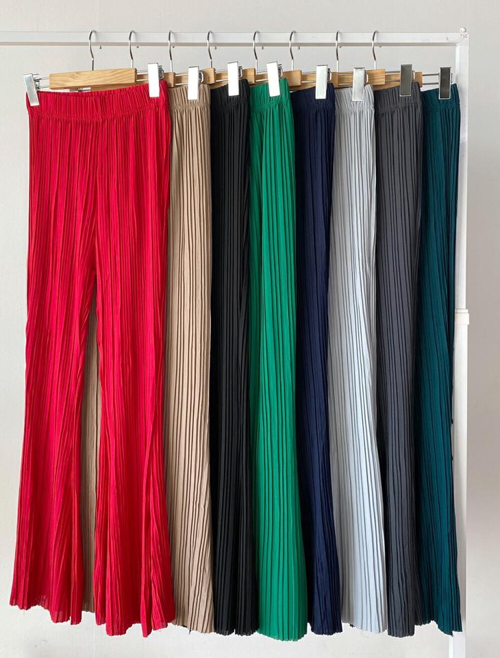 プリーツイージーフレアパンツ・t00589 レディース 【pt】 韓国ファッション ボトムス パンツ ロング丈 ハイウエスト プリーツ イージー ウエストゴム ストレート 伸縮 無地 カラフル カラバリ デイリー 春 夏 カジュアル