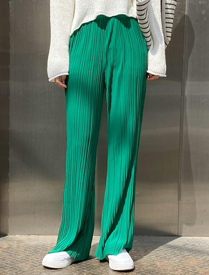 プリーツイージーフレアパンツ・t00589 レディース 【pt】 韓国ファッション ボトムス パンツ ロング丈 ハイウエスト プリーツ イージー ウエストゴム ストレート 伸縮 無地 カラフル カラバリ デイリー 春 夏 カジュアル