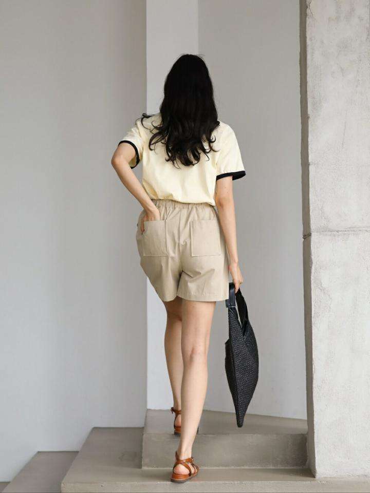 【スーパーセール特価】ドロストポケットショートパンツ・p004345 レディース 【pt】パンツ ショート丈 ズボン 短パン 単色 無地 シンプル ベーシック ドロスト ポケット 春 夏 カジュアル ラフ デイリー 楽ちん 爽やか 韓国ファッション MKT