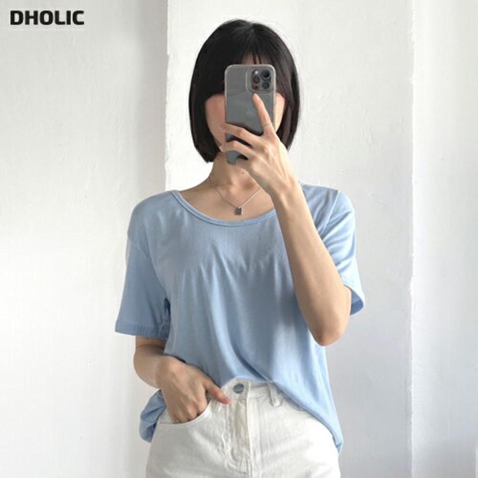 Uネック半袖Tシャツ・p004266 レディース 【tops】トップス Tシャツ 半袖 単色 無地 シンプル ベーシック Uネック 鎖骨 デコルテ パステル 春 夏 カジュアル プチプラ かわいい 可愛い 薄手 韓国ファッション MKT