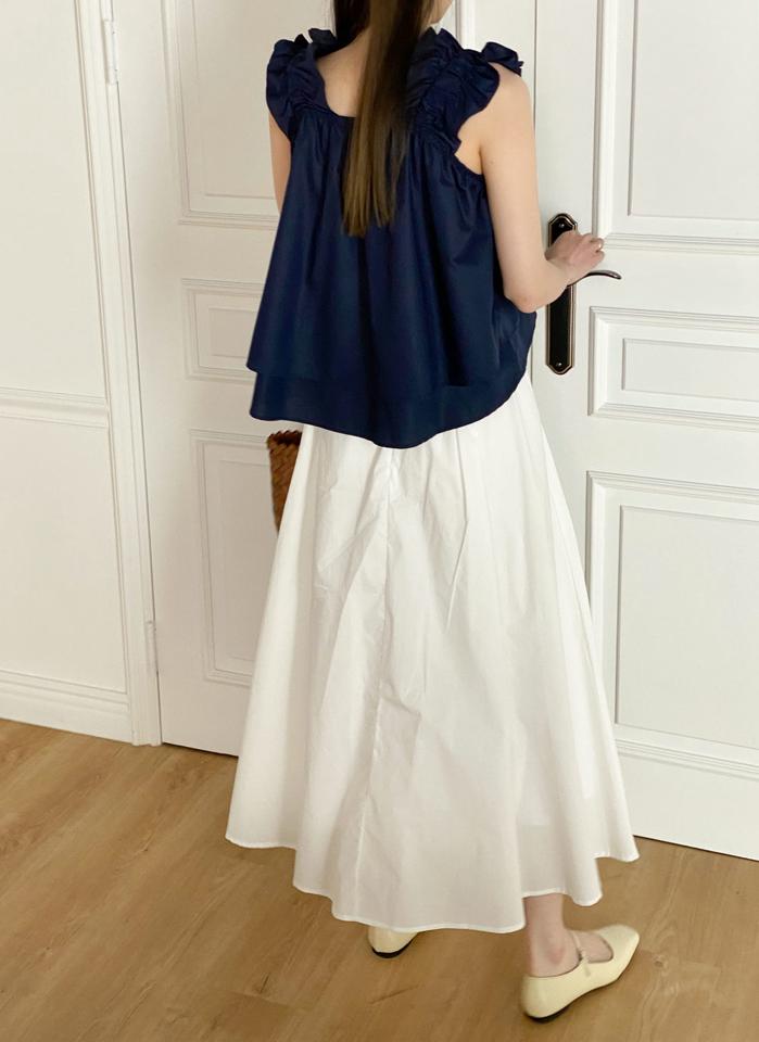 フリルストレッチノースリーブ・t00447 レディース 【tops】 韓国ファッション トップス スクエアネック ノースリーブ クロップド フリル ストレッチ ダブルフリル フレア ギャザー Aライン ゆったり 無地 ガーリー お出かけ 春 夏 カジュアル
