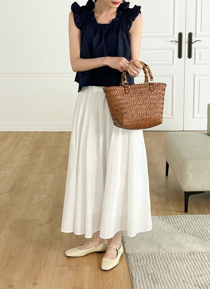 フリルストレッチノースリーブ・t00447 レディース 【tops】 韓国ファッション トップス スクエアネック ノースリーブ クロップド フリル ストレッチ ダブルフリル フレア ギャザー Aライン ゆったり 無地 ガーリー お出かけ 春 夏 カジュアル