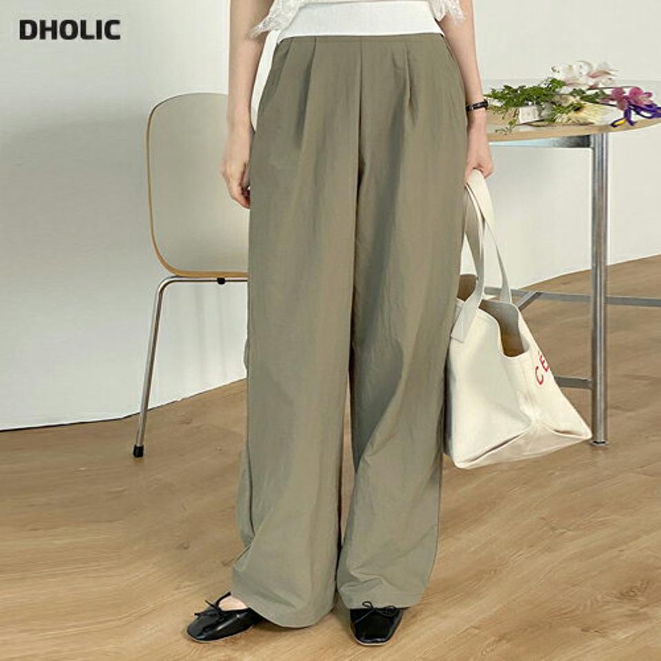 ツータックナイロンパンツ・t00460 レディース 【pt】 韓国ファッション ボトムス パンツ ロング丈 フルレングス ハイウエスト ツータック ワイド ルーズフィット ナイロン 無地 シンプル ストレート ベーシック デイリー 春 夏 カジュアル
