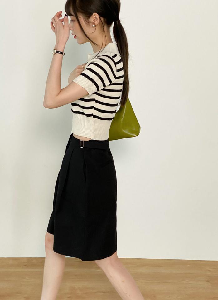 サイドベルトハーフパンツ・t00464 レディース 【pt】 韓国ファッション ボトムス パンツ ハーフパンツ ハイウエスト サイドベルト バミューダ ワイド ゆったり 無地 シンプル 大人カジュアル モード デイリー 春 夏 カジュアル