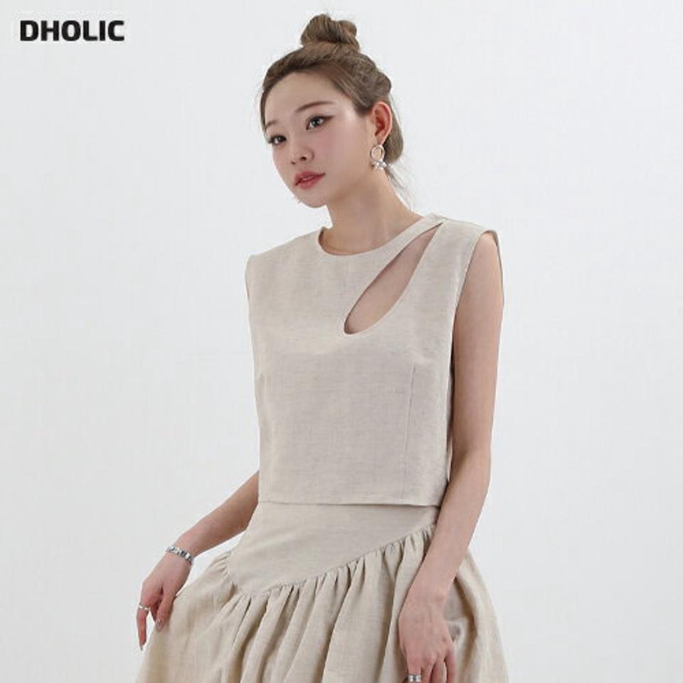 リネン混カットアウトノースリーブ・p004463 レディース 【tops】トップス ノースリーブ スリーブレス 単色 無地 シンプル ベーシック リネン混 カットアウト セクシー 肌見せ 春 夏 ユニーク 個性的 韓国ファッション MKT