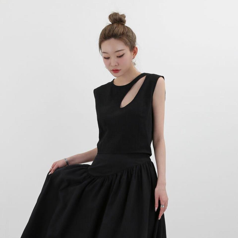 リネン混カットアウトノースリーブ・p004463 レディース 【tops】トップス ノースリーブ スリーブレス 単色 無地 シンプル ベーシック リネン混 カットアウト セクシー 肌見せ 春 夏 ユニーク 個性的 韓国ファッション MKT