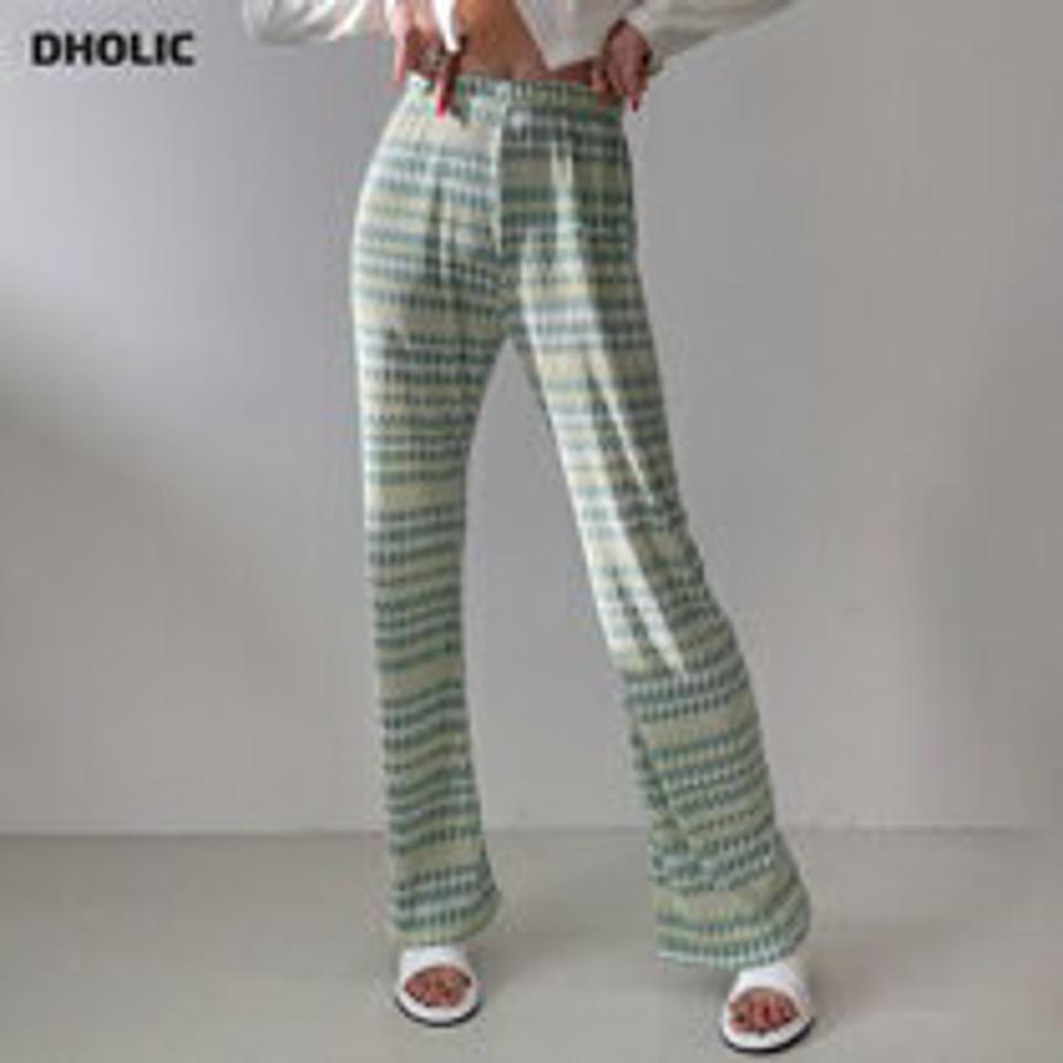 【マラソン特価】チェックプリーツフレアパンツ・p004428 レディース 【pt】パンツ ロング丈 柄 模様 フレア チェック 総柄 プリーツ フレア 春 夏 ウエストゴム 楽ちん カジュアル 韓国ファッション MKT セール