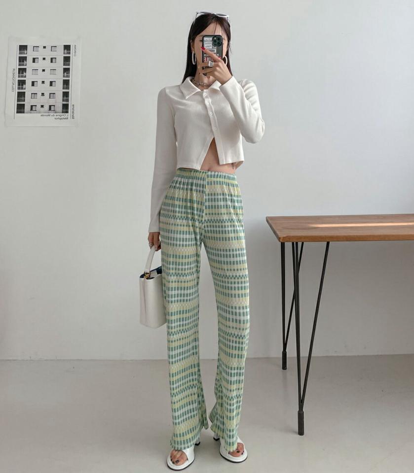 【マラソン特価】チェックプリーツフレアパンツ・p004428 レディース 【pt】パンツ ロング丈 柄 模様 フレア チェック 総柄 プリーツ フレア 春 夏 ウエストゴム 楽ちん カジュアル 韓国ファッション MKT セール
