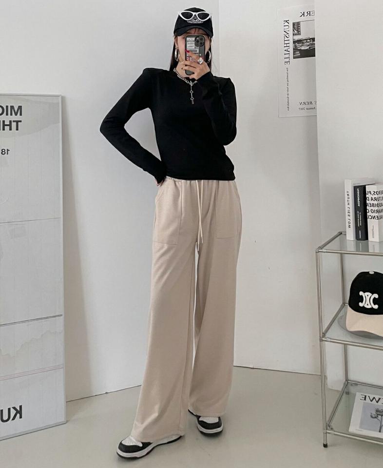 【マラソン特価】ポケットドロストスウェットパンツ・p004422 レディース 【pt】パンツ ロング丈 単色 無地 シンプル ベーシック ドロスト スウェット トレーナー ウエストゴム ワイド 秋 冬 カジュアル ラフ ゆったり 楽ちん 韓国ファッション MKT セール