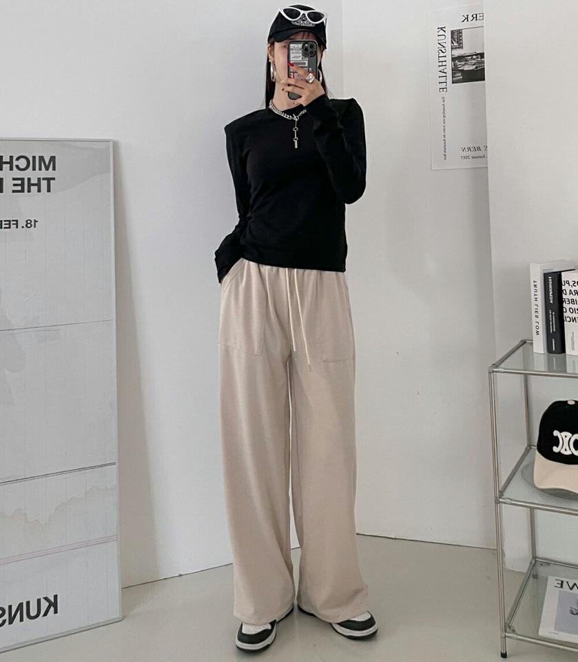 【マラソン特価】ポケットドロストスウェットパンツ・p004422 レディース 【pt】パンツ ロング丈 単色 無地 シンプル ベーシック ドロスト スウェット トレーナー ウエストゴム ワイド 秋 冬 カジュアル ラフ ゆったり 楽ちん 韓国ファッション MKT セール