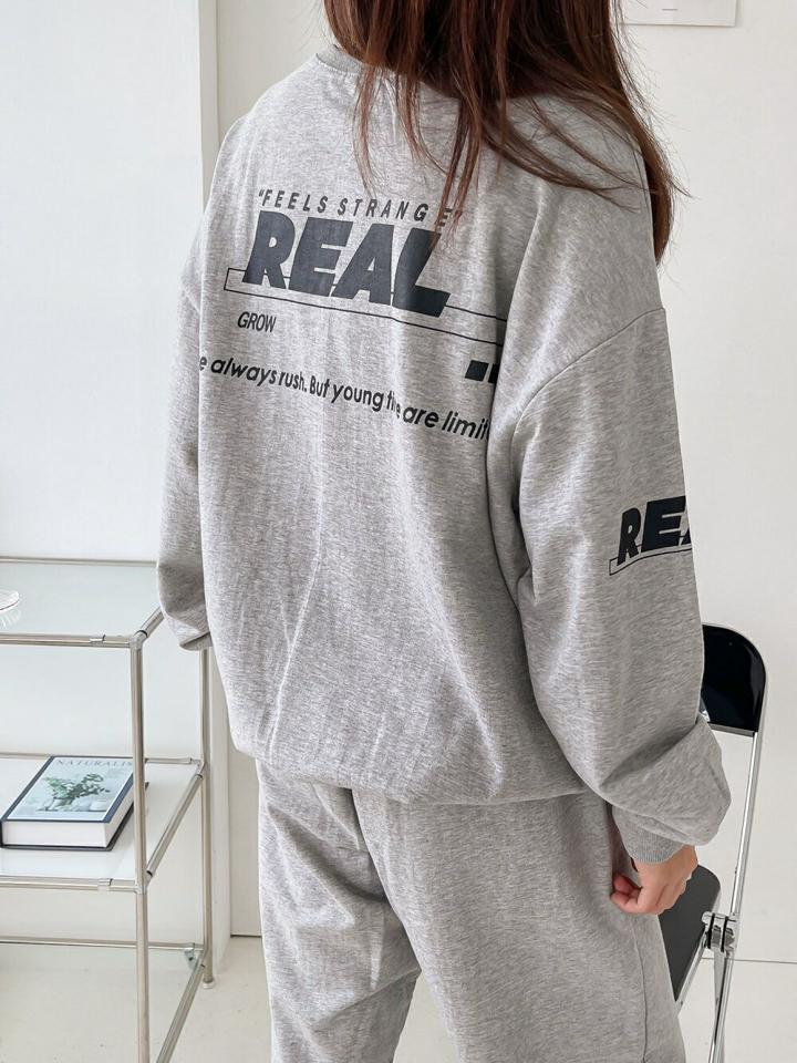 【マラソン特価】REALスウェット&ジョガーパンツSET・p004419 レディース 【pt】セットアップ セット setup スウェット トレーナー 長袖 柄 模様 ロゴ ドロップショルダー オーバー ルーズ パンツ ロング丈 ワイド 秋 冬 カジュアル ストリート 韓国ファッション MKT セール