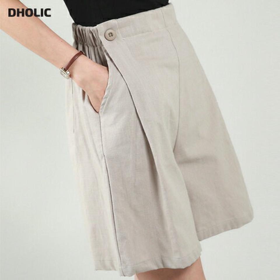 ボタンタックハーフパンツ・b00686 レディース 【pt】 韓国ファッション ボトムス パンツ ハーフパンツ ハイウエスト バックウエストゴム サイドボタン タック ワイド ゆったり コットン 無地 シンプル キュート デイリー 春 夏 カジュアル