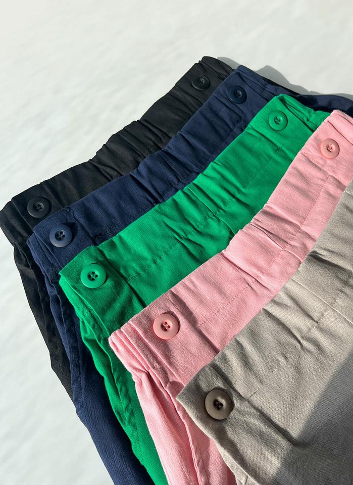 ボタンタックハーフパンツ・b00686 レディース 【pt】 韓国ファッション ボトムス パンツ ハーフパンツ ハイウエスト バックウエストゴム サイドボタン タック ワイド ゆったり コットン 無地 シンプル キュート デイリー 春 夏 カジュアル