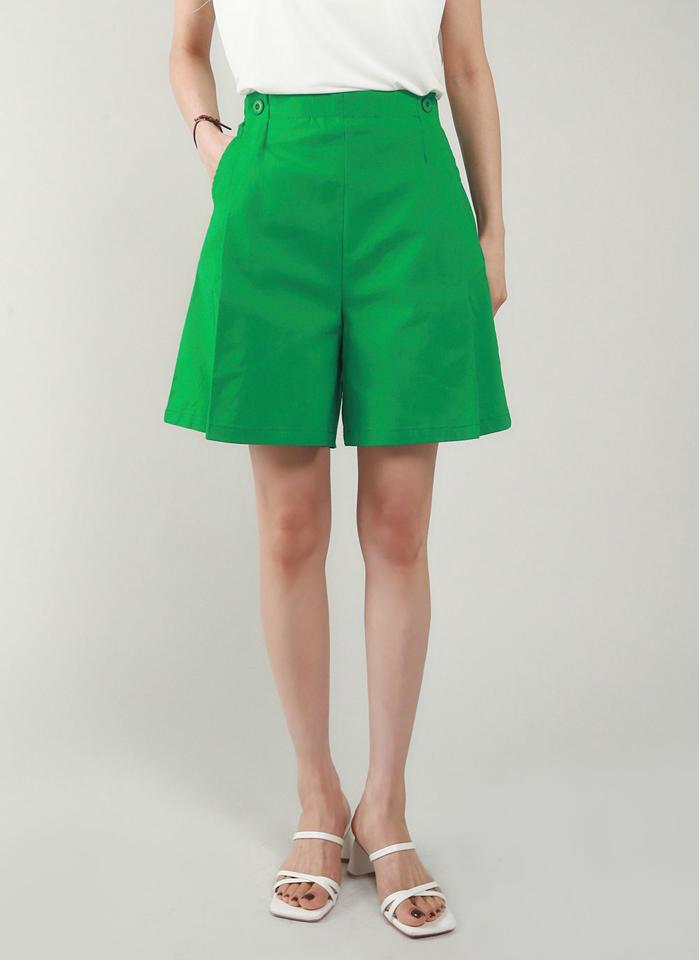 ボタンタックハーフパンツ・b00686 レディース 【pt】 韓国ファッション ボトムス パンツ ハーフパンツ ハイウエスト バックウエストゴム サイドボタン タック ワイド ゆったり コットン 無地 シンプル キュート デイリー 春 夏 カジュアル