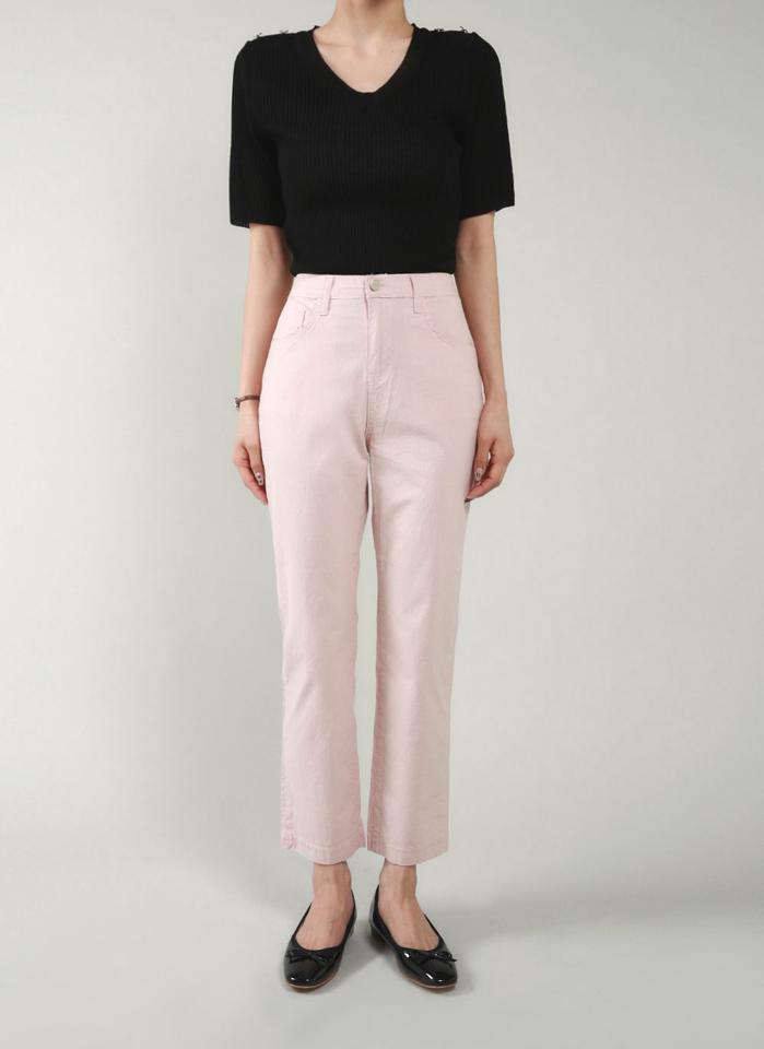 ストレッチストレートパンツ・t00693 レディース 【pt】 韓国ファッション ボトムス パンツ ロング丈 9分丈 ハイウエスト ストレッチ 伸びる スリムフィット タイト ストレート 無地 シンプル コットン昆 デイリー 春 夏 カジュアル