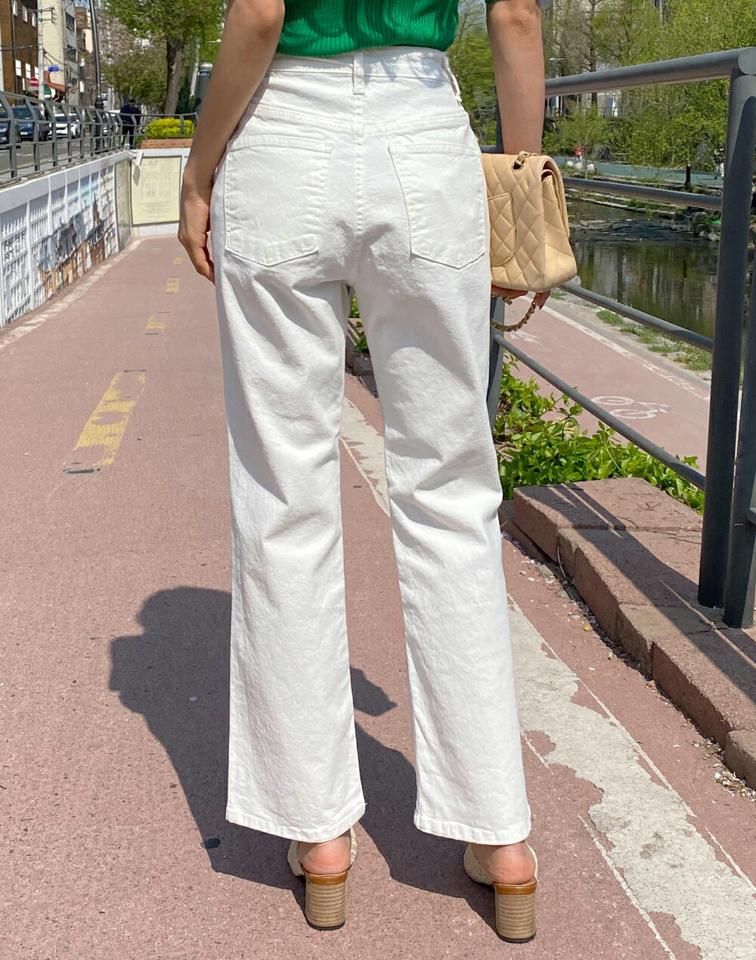 ストレートコットンパンツ・t00694 レディース 【pt】 韓国ファッション ボトムス パンツ ロング丈 ハイウエスト 9分丈 コットン 綿 ストレート スリムフィット 無地 シンプル ベーシック デイリー 大人 春 夏 カジュアル