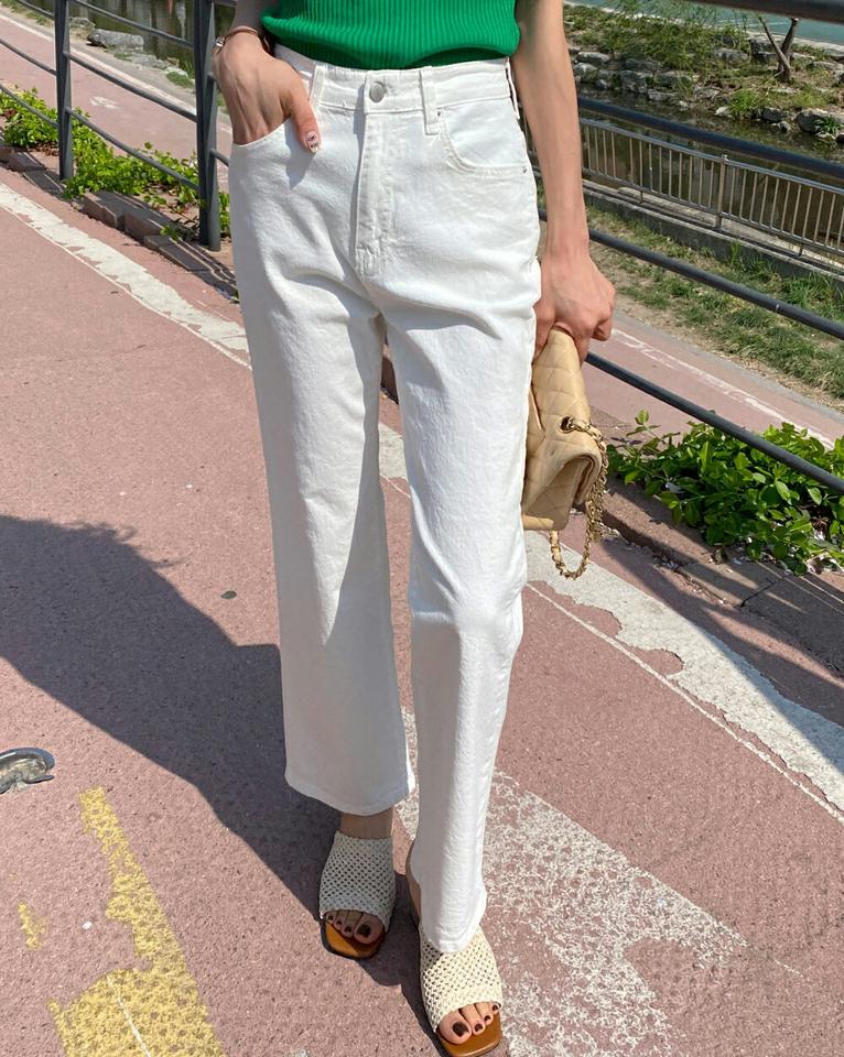 ストレートコットンパンツ・t00694 レディース 【pt】 韓国ファッション ボトムス パンツ ロング丈 ハイウエスト 9分丈 コットン 綿 ストレート スリムフィット 無地 シンプル ベーシック デイリー 大人 春 夏 カジュアル