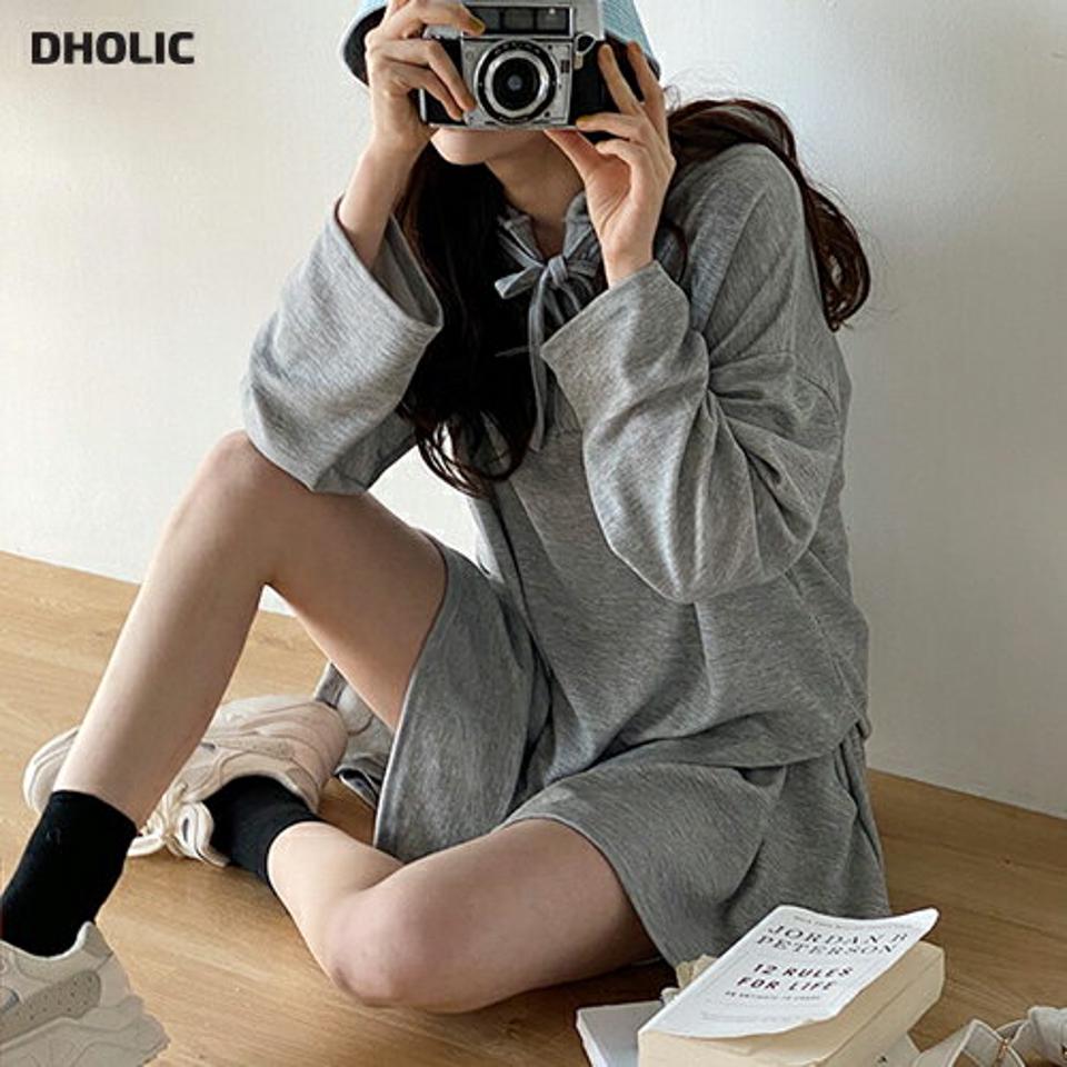 パーカー&フレアショートパンツSET・b00514 レディース 【pt】 韓国ファッション セットアップ パーカー フード 長袖 股丈 リボン ゆったり 無地 パンツ ショート丈 フレア ワイド Aライン 台形 シンプル スポーティー キュート 春 夏 カジュアル