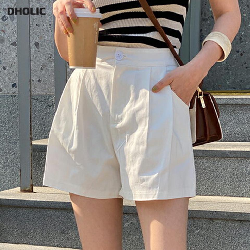 タックコットンショートパンツ・t00517 レディース 【pt】 韓国ファッション ボトムス パンツ ショート丈 ハイウエスト タック コットン昆 ワイド ストレート 無地 シンプル 大人カジュアル デイリー ベーシック 春 夏 カジュアル