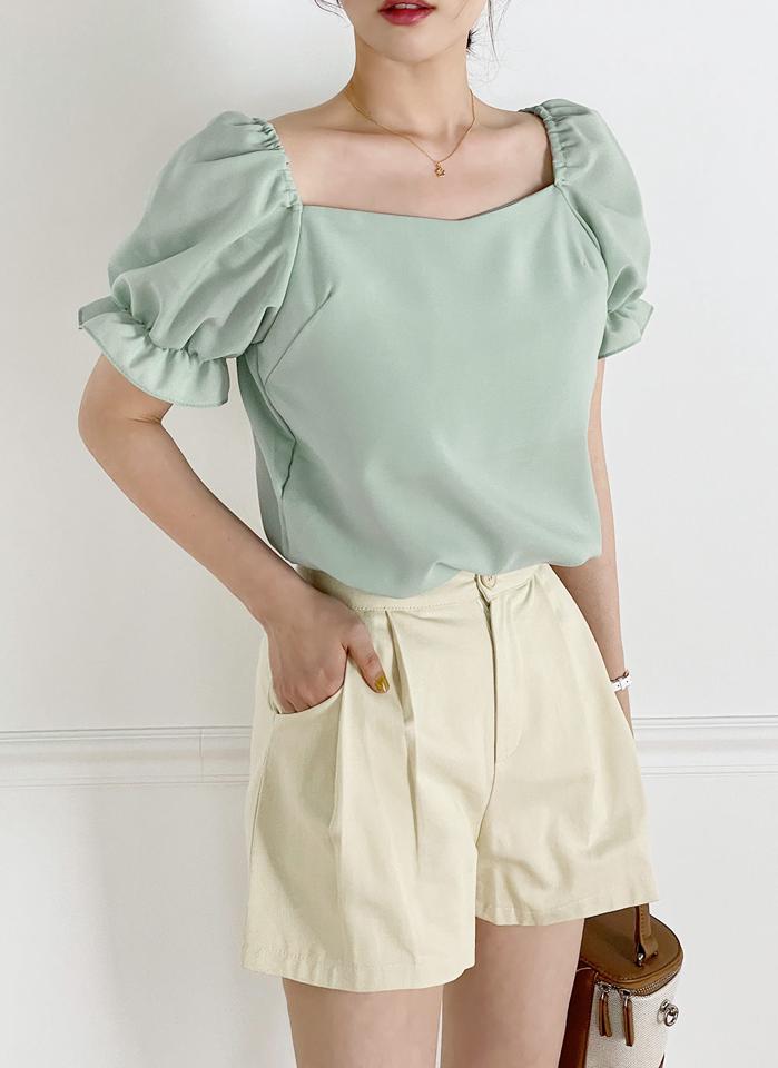 タックコットンショートパンツ・t00517 レディース 【pt】 韓国ファッション ボトムス パンツ ショート丈 ハイウエスト タック コットン昆 ワイド ストレート 無地 シンプル 大人カジュアル デイリー ベーシック 春 夏 カジュアル