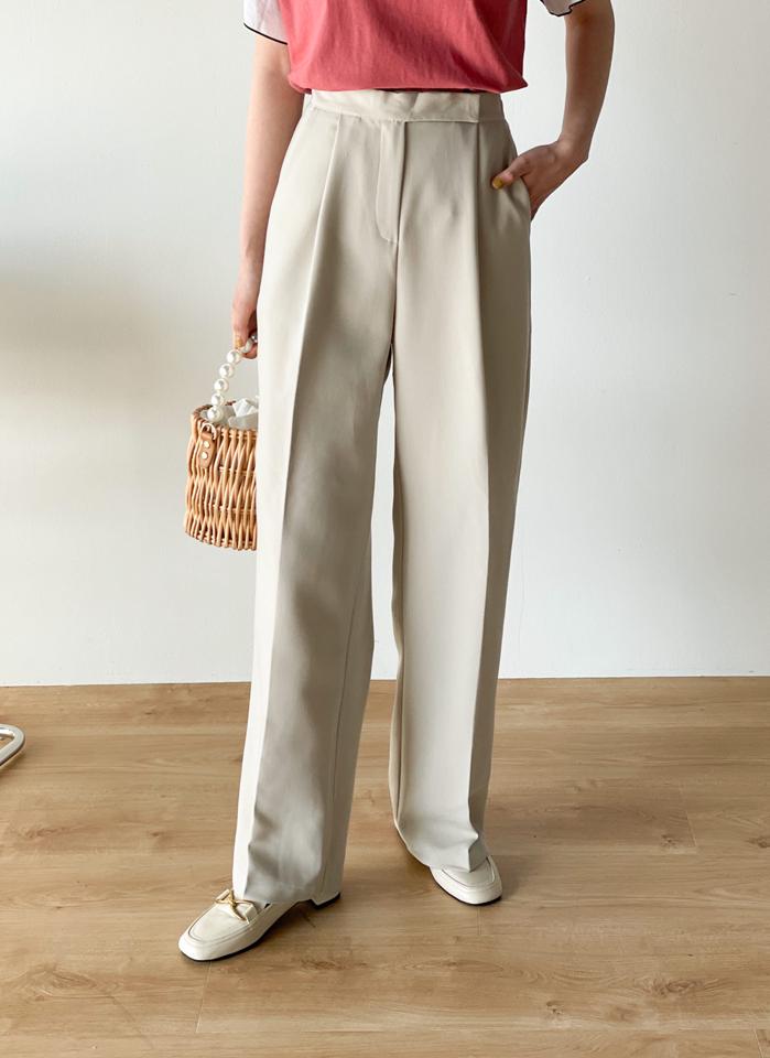 ホックワイドスラックス・t00519 レディース 【pt】 韓国ファッション ボトムス パンツ スラックス ロング丈 ハイウエスト ホック ワイド ストレート ゆったり レーヨン昆 無地 オフィスカジュアル デイリー 春 夏 カジュアル