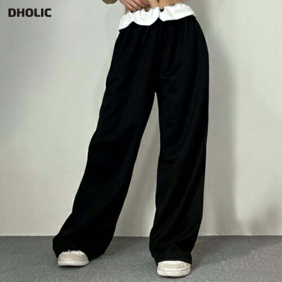 ウエスト配色スウェットパンツ・p004288 レディース 【pt】パンツ ロング丈 配色 柄 模様 モノトーン スウェット トレーナー カジュアル ラフ ゆったり 楽ちん ウエストゴム 秋 冬 春 夏 ユニーク 個性的 韓国ファッション MKT