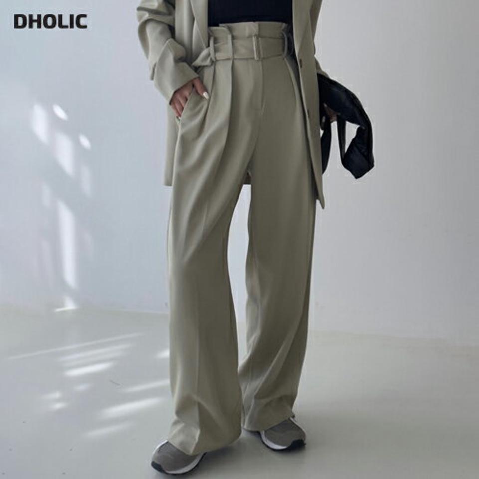 ベルト付ハイウエストスラックス・p003933 レディース 【pt】パンツ ロング丈 スラックス 単色 無地 シンプル ベーシック ベルト付き ハイウエスト タック ワイド フルレングス 春 夏 秋 冬 カジュアル 大人 かっこいい 韓国ファッション MKT