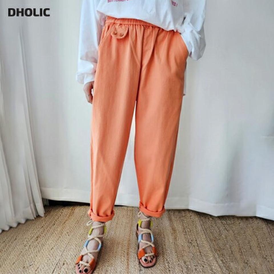 ビビッドフラップテーパードパンツ・p004364 レディース 【pt】パンツ ロング丈 単色 無地 シンプル ベーシック ビビッド フラップ テーパード カラーパンツ ウエストゴム 綿 コットン 春 夏 秋 カジュアル ラフ オレンジ 韓国ファッション MKT