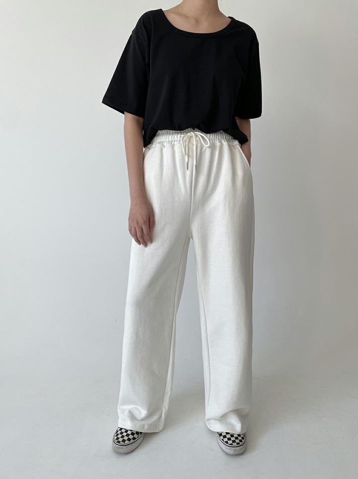 ドロストスウェットワイドパンツ・p004366 レディース 【pt】パンツ ロング丈 単色 無地 シンプル ベーシック カジュアル ラフ ドロスト スウェット トレーナー ウエストゴム 春 夏 秋 冬 カジュアル ラフ 韓国ファッション MKT