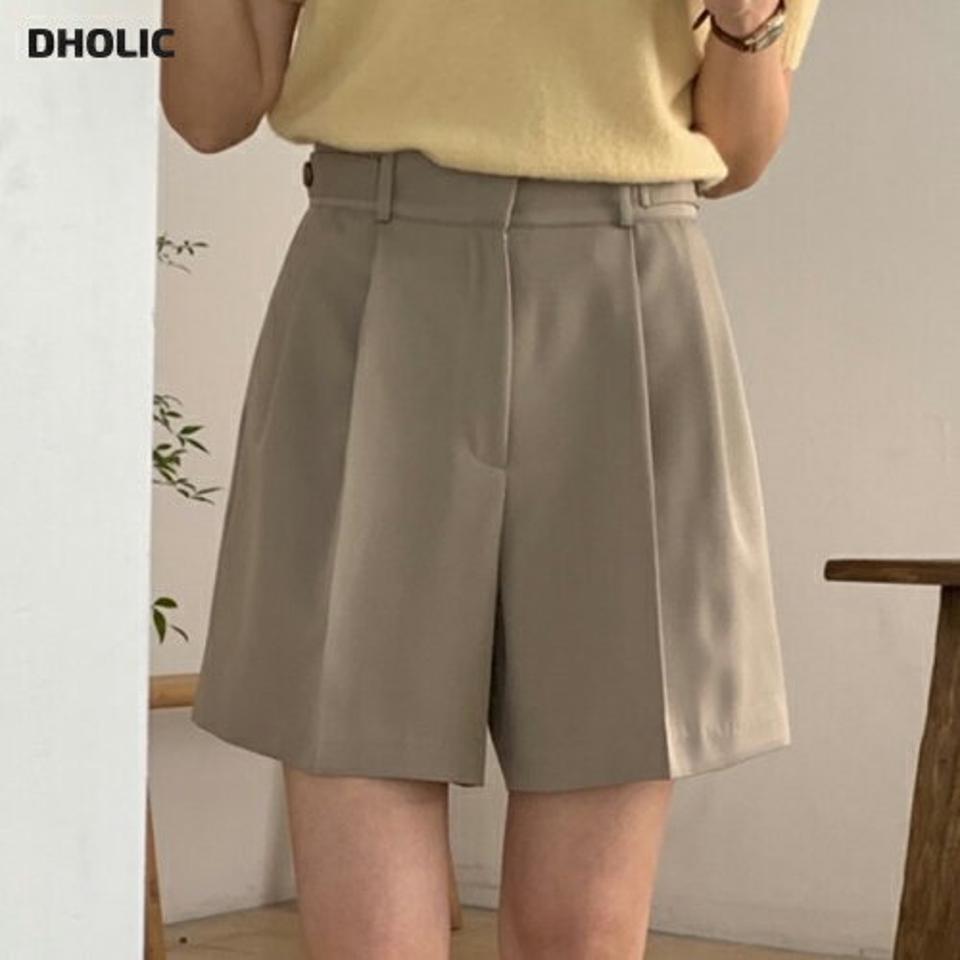 サイドボタンハーフスラックス・p004334 レディース 【pt】パンツ ショート丈 単色 無地 シンプル ベーシック タック ハーフ丈 ハーフパンツ ショートパンツ 春 夏 カジュアル ラフ 韓国ファッション MKT