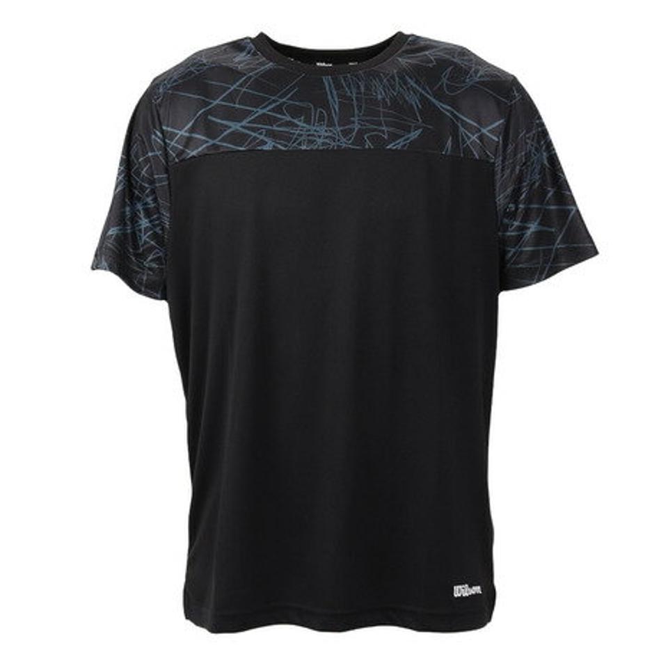 【10%OFFクーポン対象!8/31まで】ウイルソン(Wilson)(メンズ)テニスウェア 配色切替 プラクティス Tシャツ 紫外線遮蔽率90%以上 UVカット 紫外線対策 吸水速乾 413201-BK