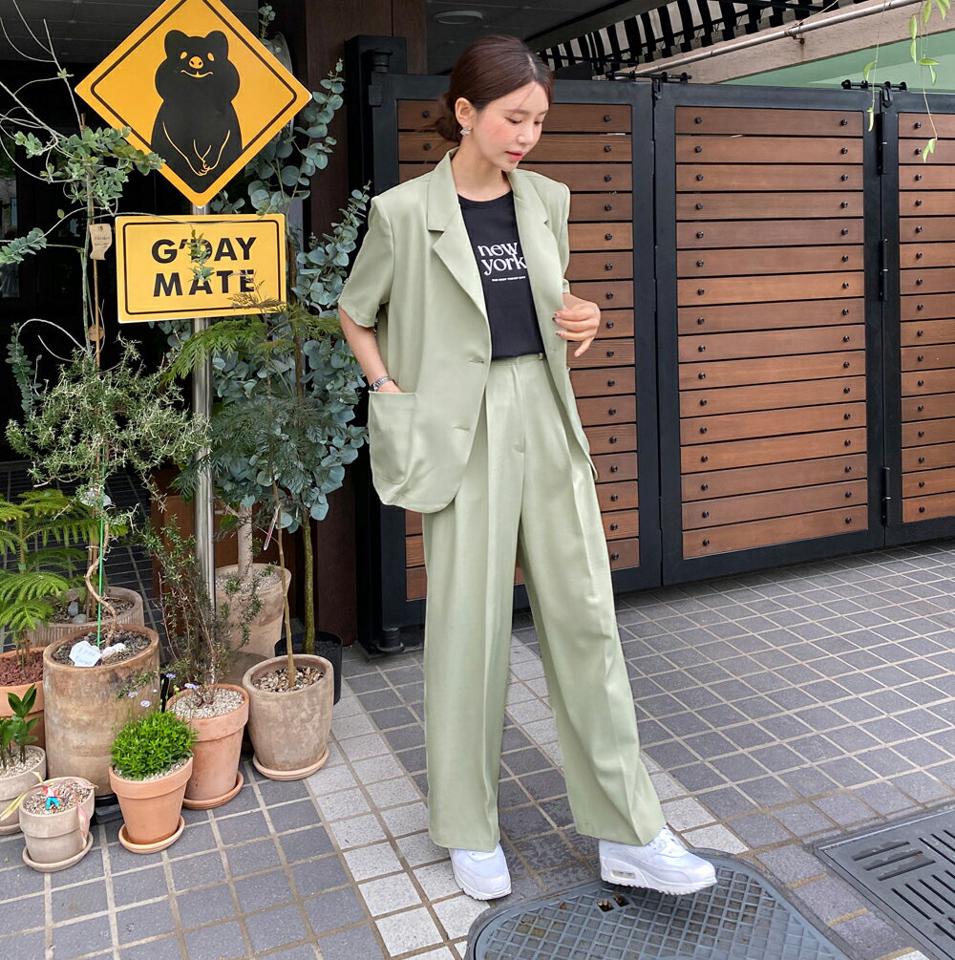 イージータックスラックス・t01032 レディース 【pt】 韓国ファッション ボトムス パンツ スラックス ロング丈 フルレングス ハイウエスト イージー バックウエストゴム タック ワイド 無地 パステル シンプル モード 春 夏 カジュアル